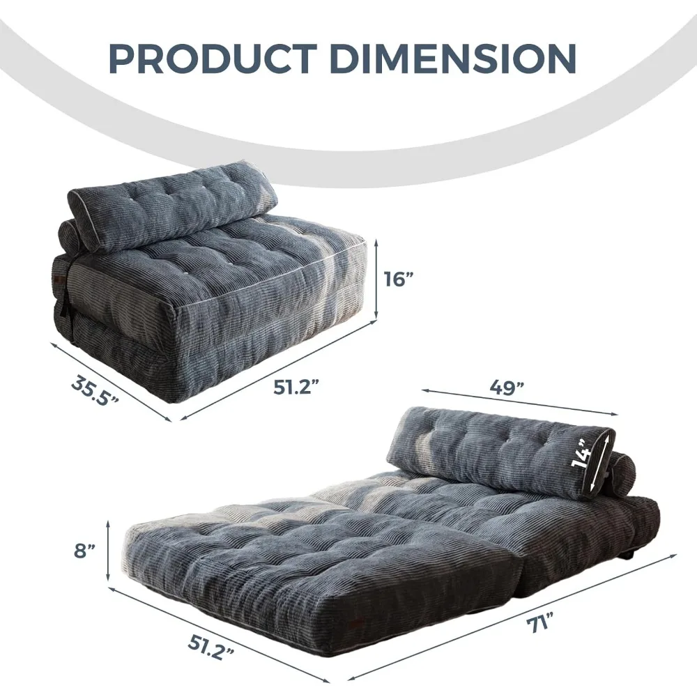 Sofá-cama conversível com travesseiro e suporte para as costas, cadeira-cama dobrável portátil
