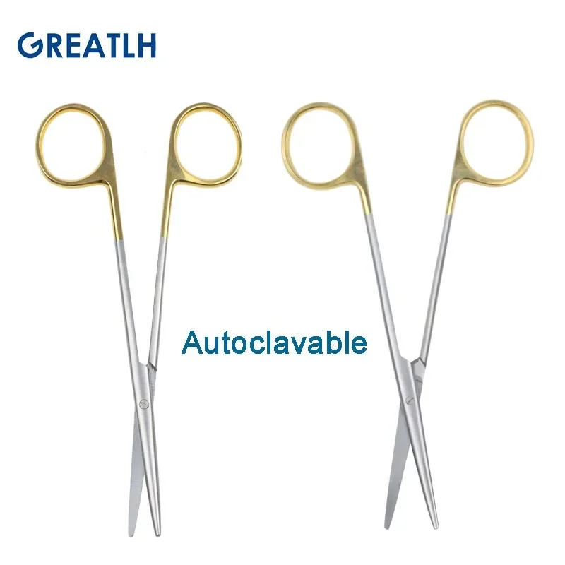 1pcs Autoclavable Tissue Scissors Stainless Steel Golden Handle Blunt Scissors Straight Head Curved Head Surgical Scissors