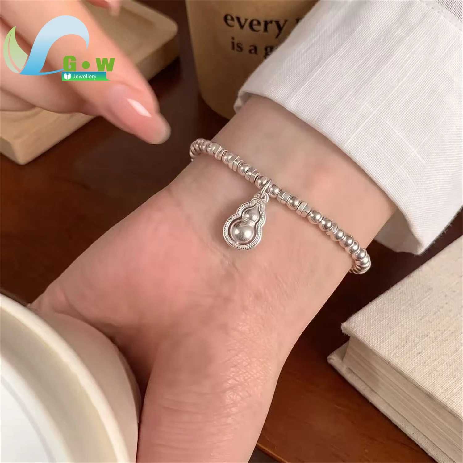 Gourd Silver Bead Coiled Bracelet Women Handmade Woven Wristband Jewelry Daily Wear Charm Gift For Her Girlfriend Wife Birthday