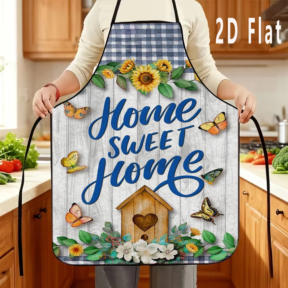 

1pc 2D Flat Pastoral Style Floral and Butterfly Print Apron, 60x80cm, Kitchen/Restaurant Apron, BBQ Apron,