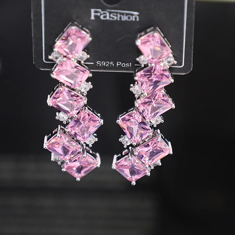 Bilincolor  Micro Inlaid  Square Zircon Interlocking Combination Earrings