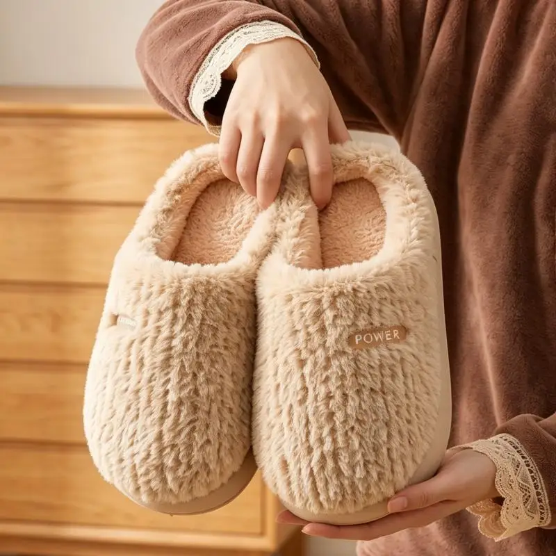 2026 Winter Fluffy Fur Women's Cotton Slippers Soft Sole Warm Plush Bedroom Slippers Women Light Weight Anti Slip House Slippers