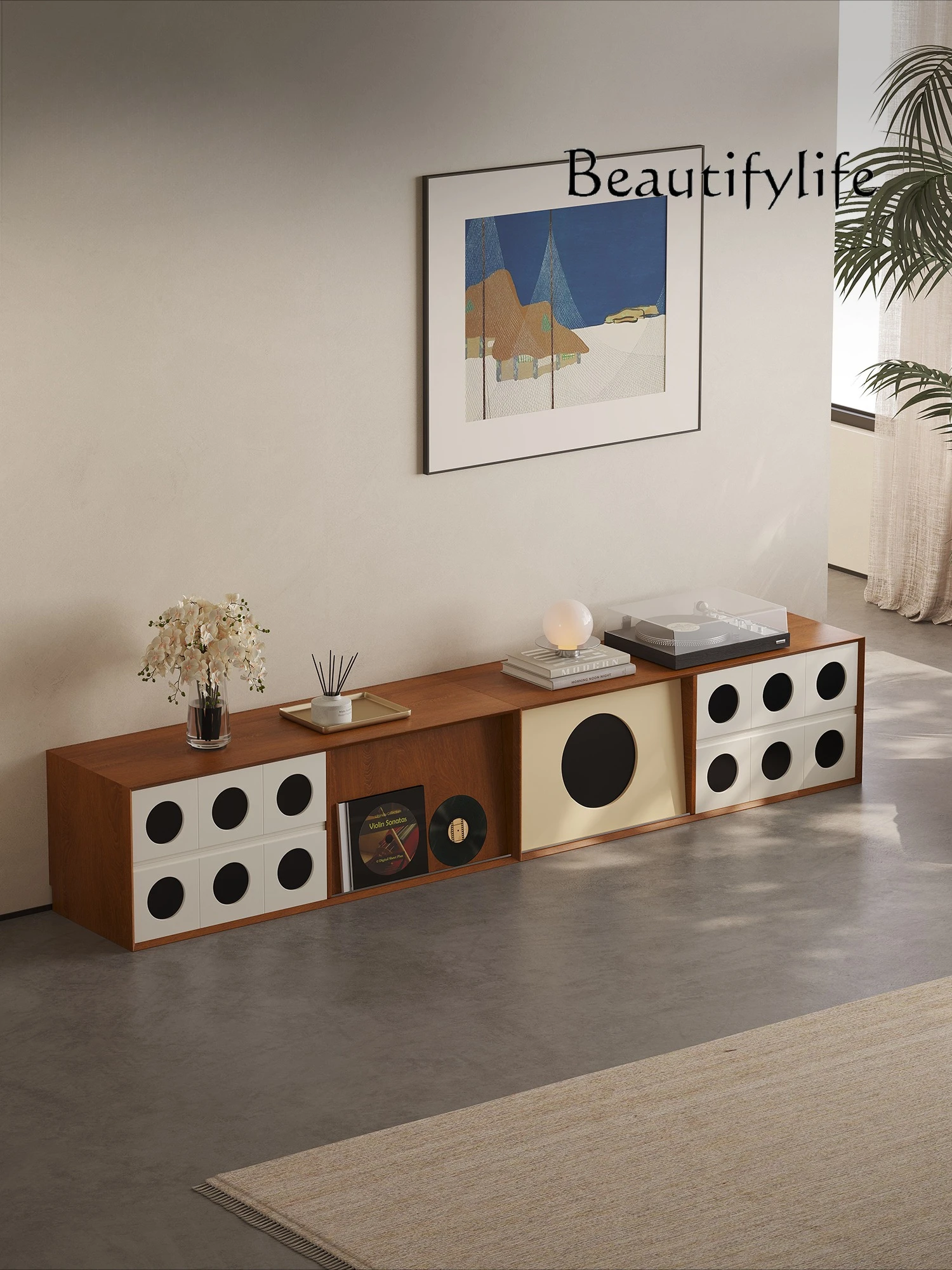 French retro floor module combination TV cabinet storage locker integrated living room home