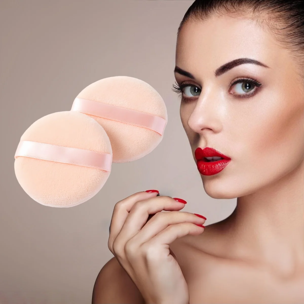 130mmx30mm 슈퍼 점보 스킨 톤 파우더 퍼프, 바디 파우더 퍼프, 리본이 달린 매우 부드럽고 통기성이 좋은 파우더 퍼프