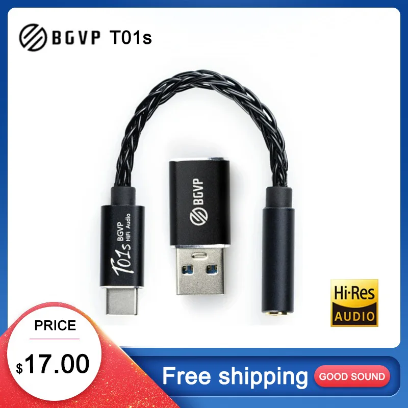 BGVP T01s Dac Decoding Audio HiFi Earphone Amplifier USB TypeC to 2.5/3.5/4.4mm Jack Adapter 32bit Digital Decoder AUX Converter