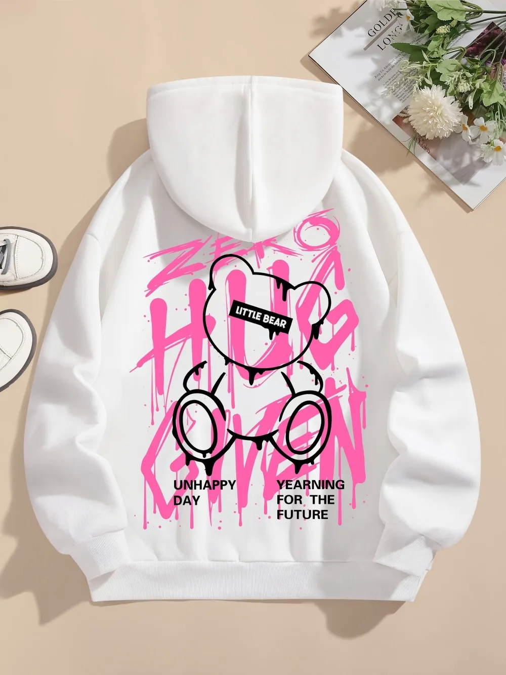 2025, modisches Herren-Herbst-Teddybär-Graffiti-gedrucktes, weiches und bequemes Kapuzen-Sweatshirt, vielseitige Kleidung für die Straße im Freien – Detail 7