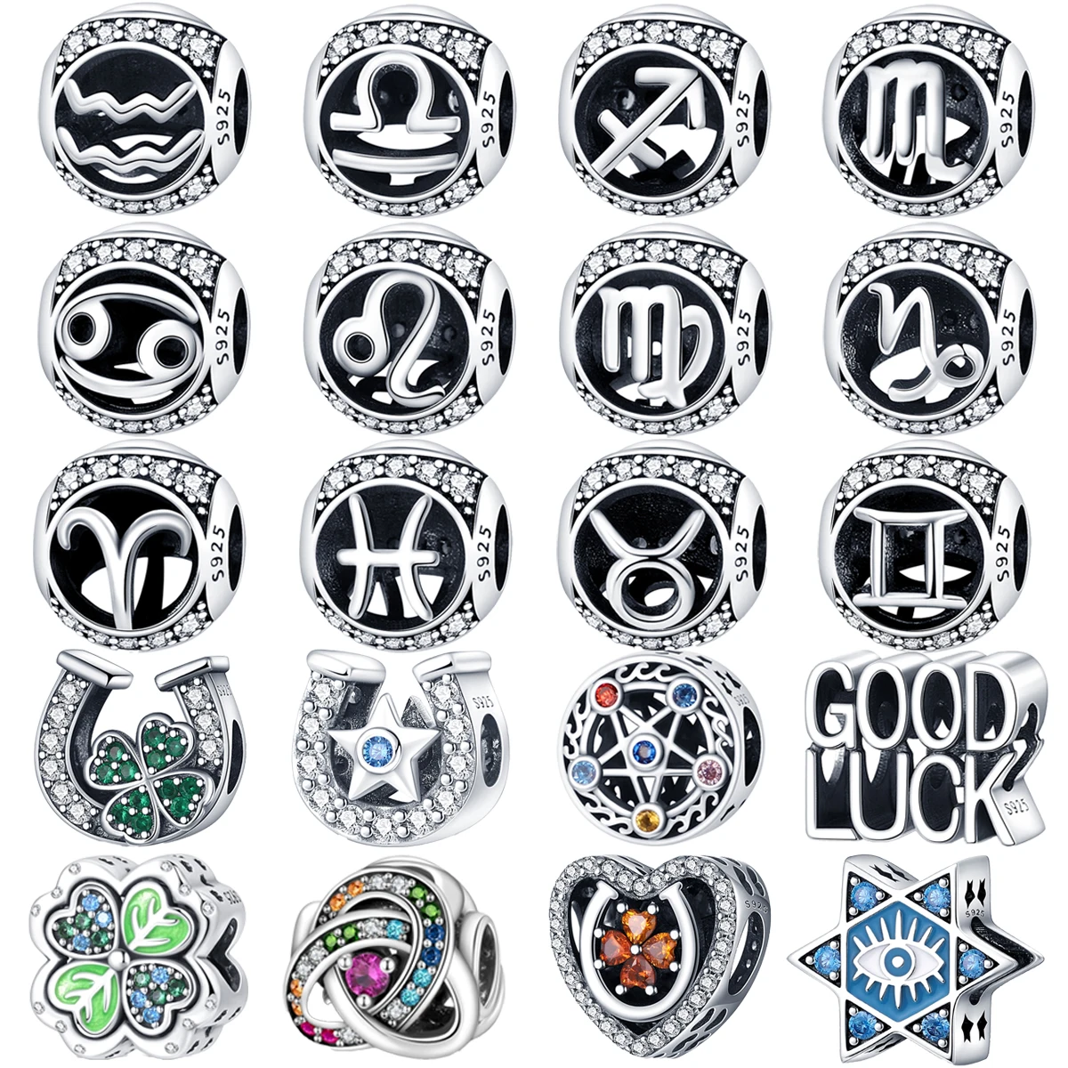 

Original 925 Charms Sterling Silver Twelve Constellation Hexagram Clover Beads for Pandora DIY Bracelet Ladies Jewelry Gift