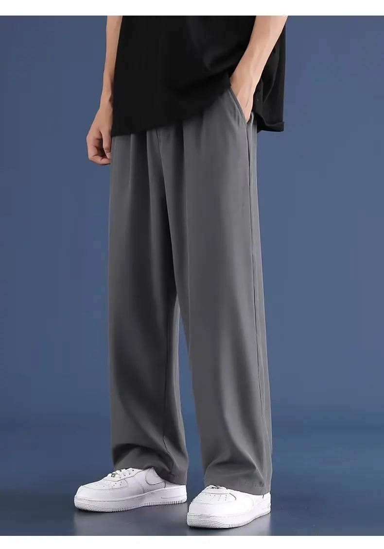 Straight men Loose unisex Ice silk pants Trend Neutral Men baggy Casual Solid Man Women Pants Hip Hop Ice silk pants