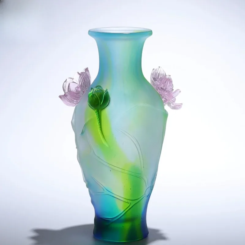 Glazed lotus flower offering vase ornament living room Bogu frame flower arrangement decoration crystal handicraft gift