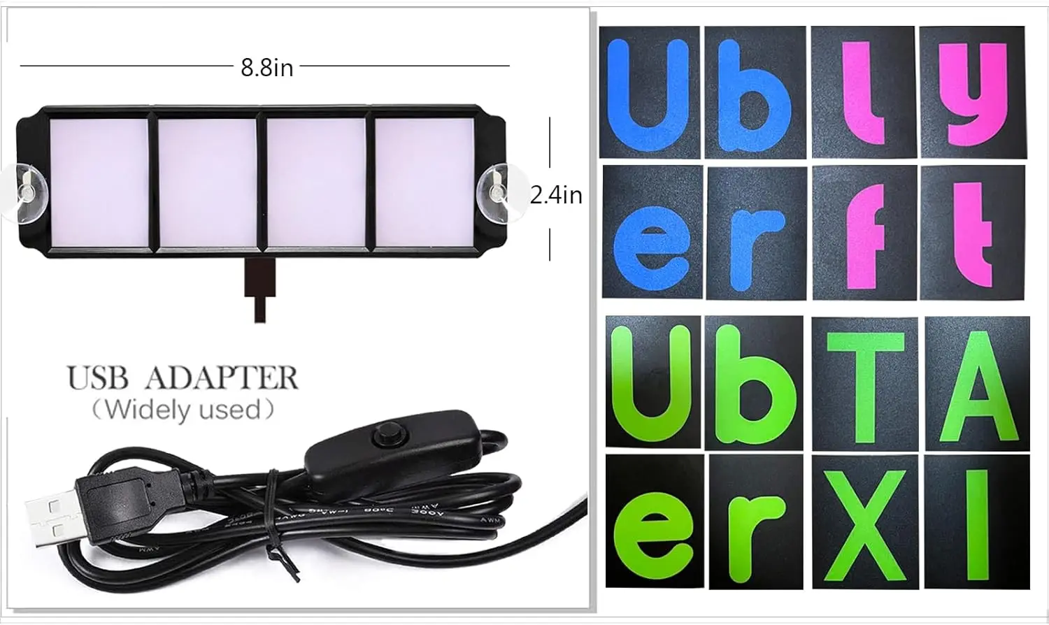 Señales de luz LED para coche, parabrisas de luz de señal de taxi, pegatinas de calcomanía de señal LED con brillo azul con ventosas, gancho intermitente en el coche