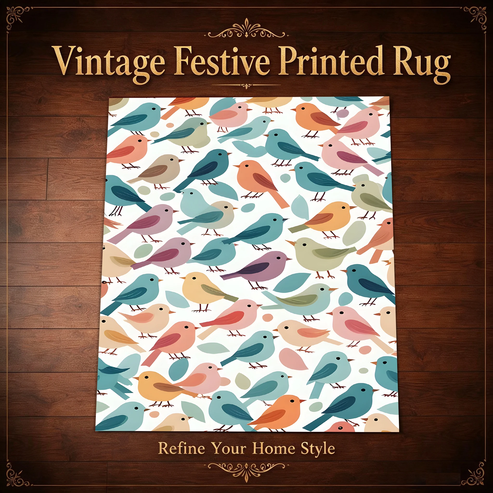 2D Large Carpet Colorful Cartoon Bird All over Fresh Soothing for Living Room Bedroom
