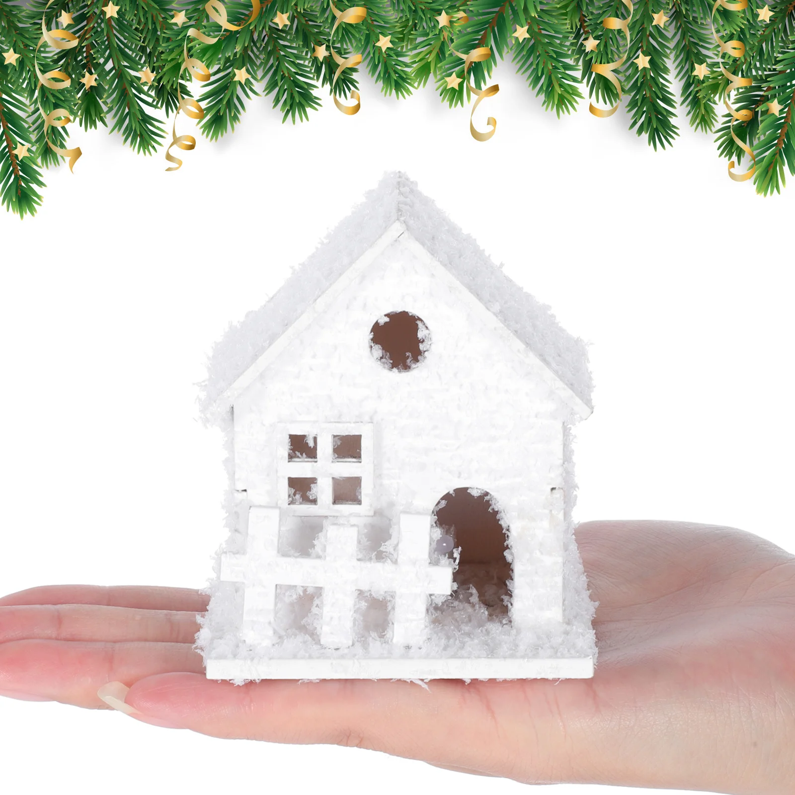 3 Pcs Outdoor Christmas Decorations House Wood Craft Festival Desktop Adornment Glow Ornament Crafts Design Cabin Child