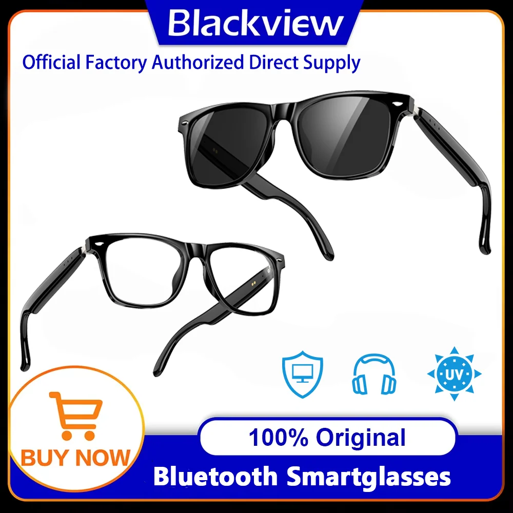 

Blackview New D1 Smart Glasses Bluetooth Call Voice Assistant Anti-blue Light Glasses Touch Control Outdoor Sunglasses for Women