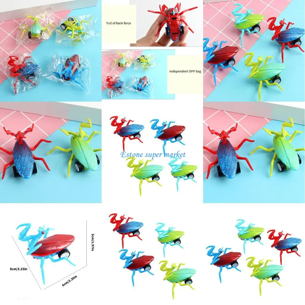 090B 4 szt. Kształt modliszki Samochód zabawkowy z napędem pull back Plastikowy kolorowy pojazd do interakcji