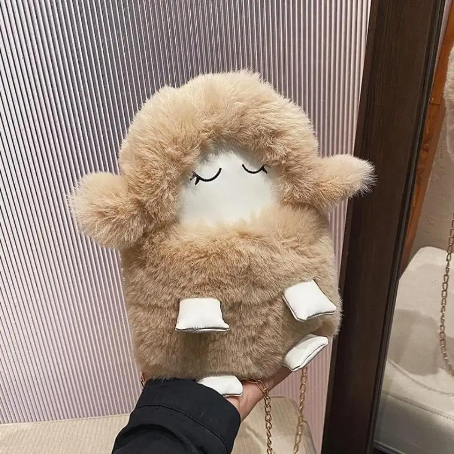 New 1 Pcs Cute Lamb Bag Furry Bag Zero Wallet New Autumn And Winter Cute Plush Toy Backpack Chain Crossbody Bags