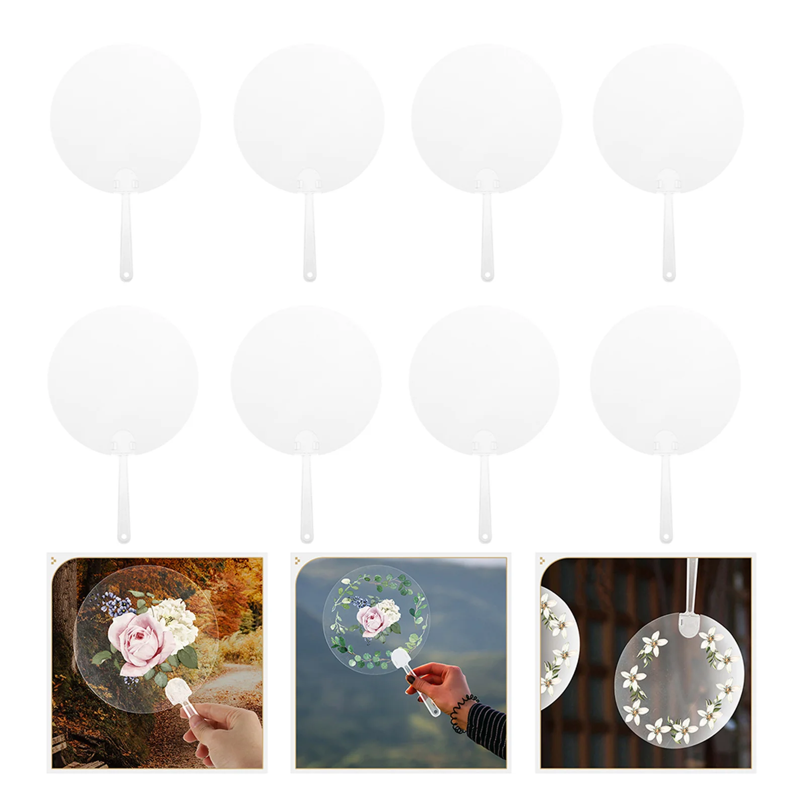 

10Pcs Bulk Hand Fans Round Graffiti Performance Blank DIY Handicrafts Supplies Transparent Pvc Painting Fans Performance Fan