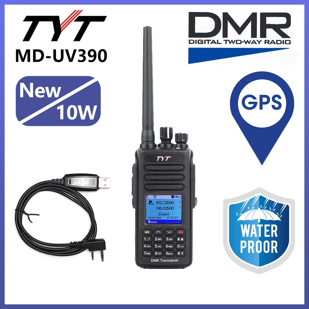 

New 10W TYT MD-UV390 IP67 Waterproof Walkie Talkie Dual Band DMR Digital Radio AES256 Encryption VHF/UHF Two Way Radio