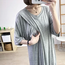 Maternity Pajamas Breastfeeding Nightgowns Summer Short Sleeve Sleepwear Nightie Mothers Nightwear Pregnant Animal Nursing Dress