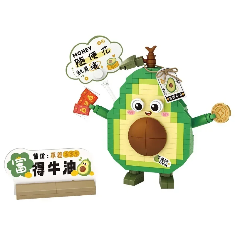 Lustiges Obst- und Gemüse-Figur-Mikroblöcke-Set, niedliches anthropomorphes Essen, DIY-Modell, Ziegel, Gebäudespielzeug, Bildung, Sammlerstück, Geschenk