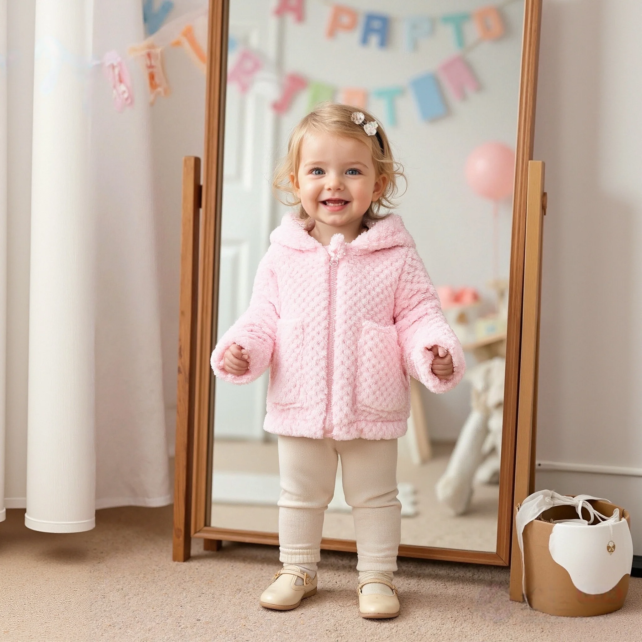 

Baby Girl Coat Winter Solid Color Zipper Hooded Bear Ear Baby Tops Warm Thick Simple Baby Girl Jacket Baby Clothing