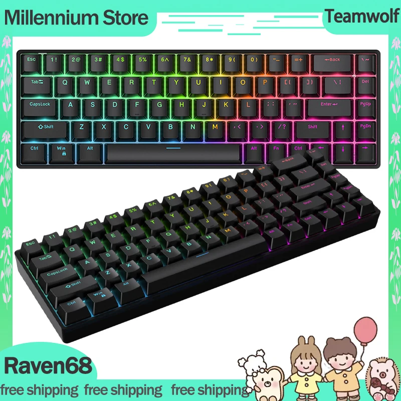 Teamwolf Raven68 Magnetic Switch Gamer Keyboard 68keys Wired Mechanical Keyboards Quick Trigger Hot Swap Rgb Fps Gaming Keyboard