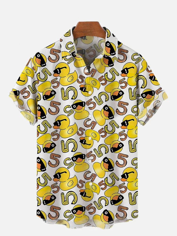 Unisex Men's 3D Prints Splicing Cartoon Cute Duck Printing Short Sleeve Shirt Fashion Hawaiian Shirts For Refreshing Easy Care