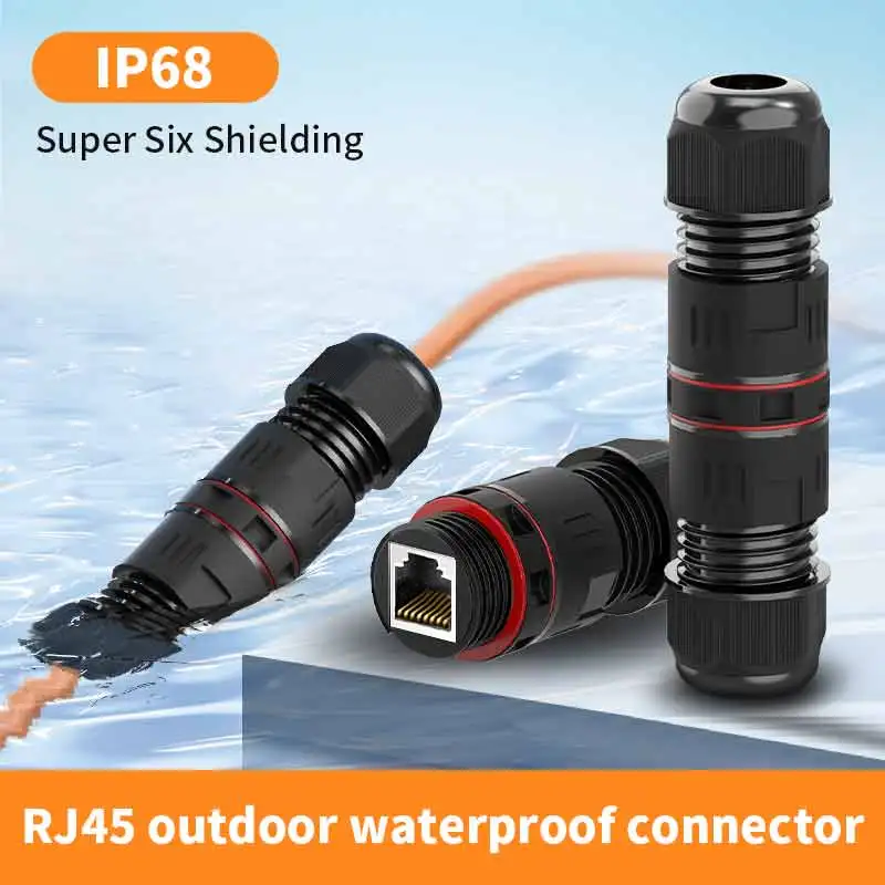Waterproof CAT6A RJ45 Network Cable Connector 10GB Outdoor Crystal Head Shielded Straight Through Network Wire Extender Adapter