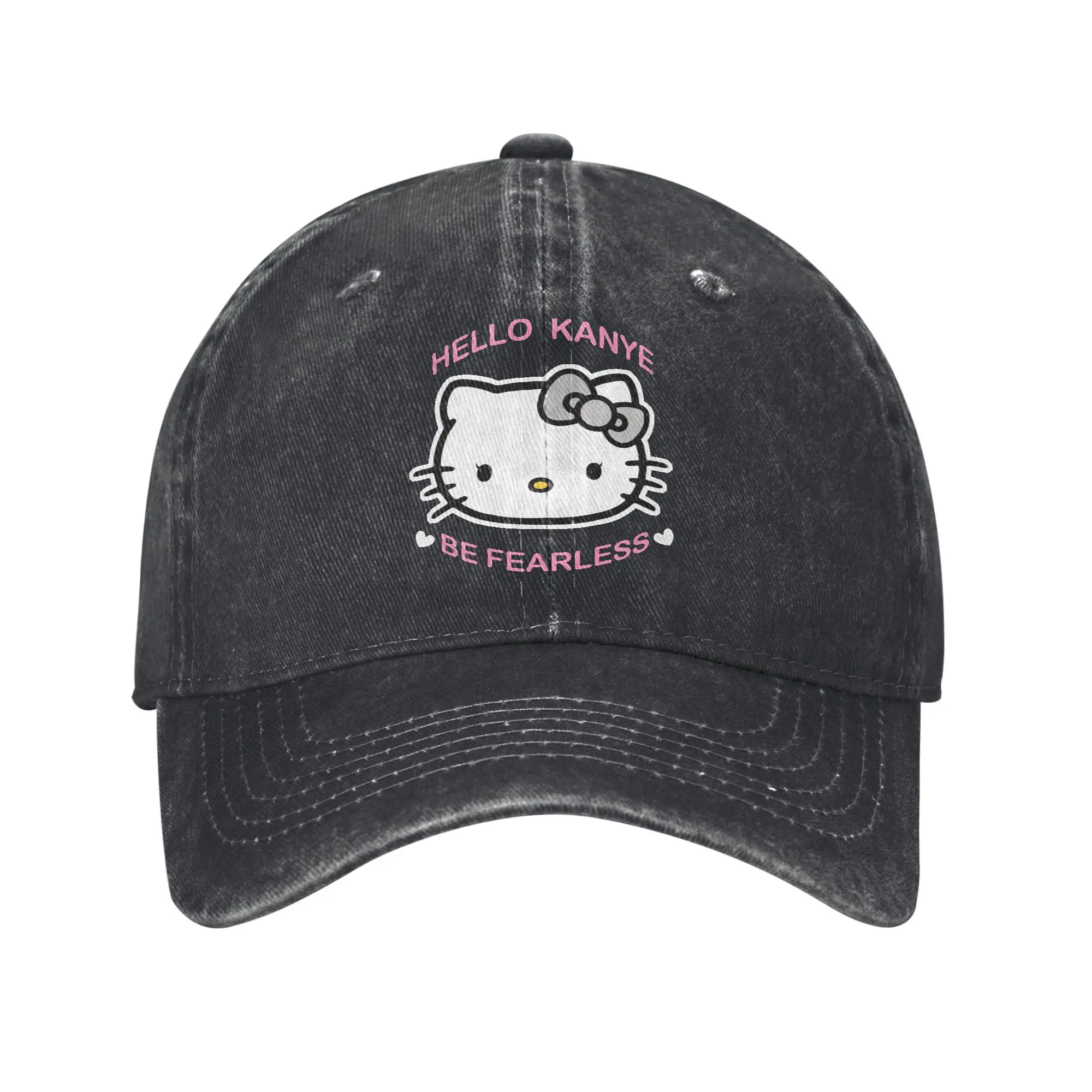 

Kanye West Kitty Cat Hello Kanye Be Fearless Бейсбольные кепки Винтажная потертая хлопковая кепка от солнца Мужская мягкая кепка для активного отдыха