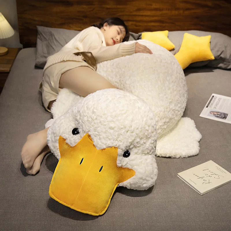 55cm-120cm Giant Duck Plush Toy Stuffed Big Mouth White Duck lying Throw Pillow for Nap Sleeping Cushion Pregnant Leg Pillow