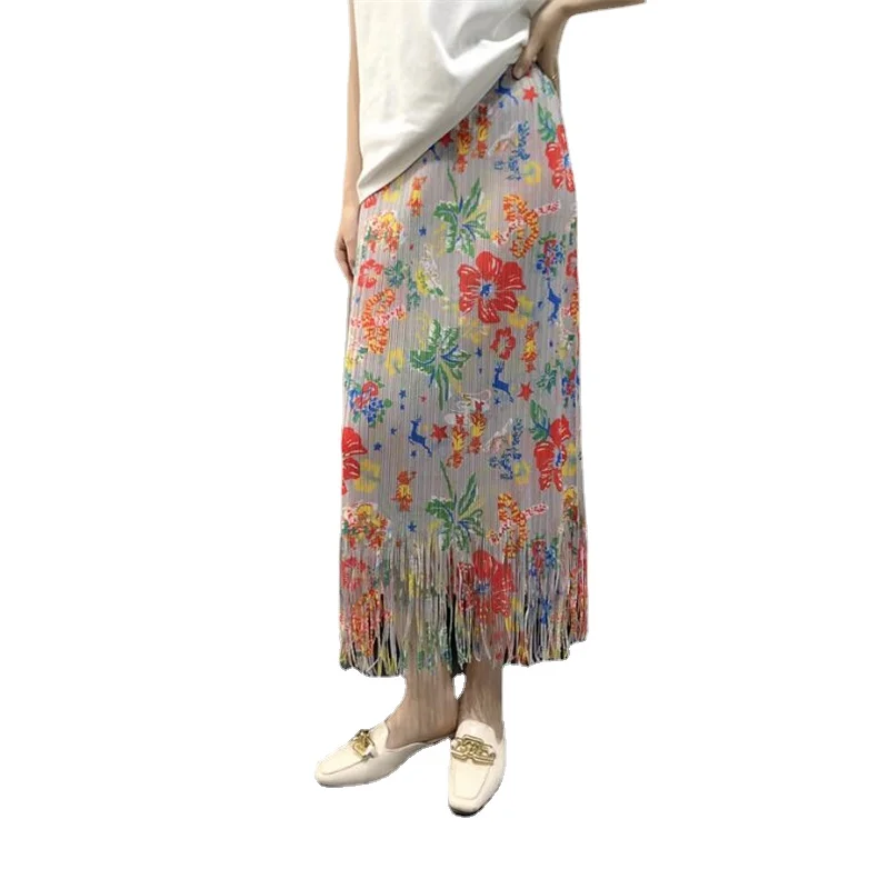 Imagem -06 - Saia Plissada Estilo Miyake para Mulheres Floral Retrô Longa Linha-a Meados da Antiguidade Borla Novo Primavera Verão 2023