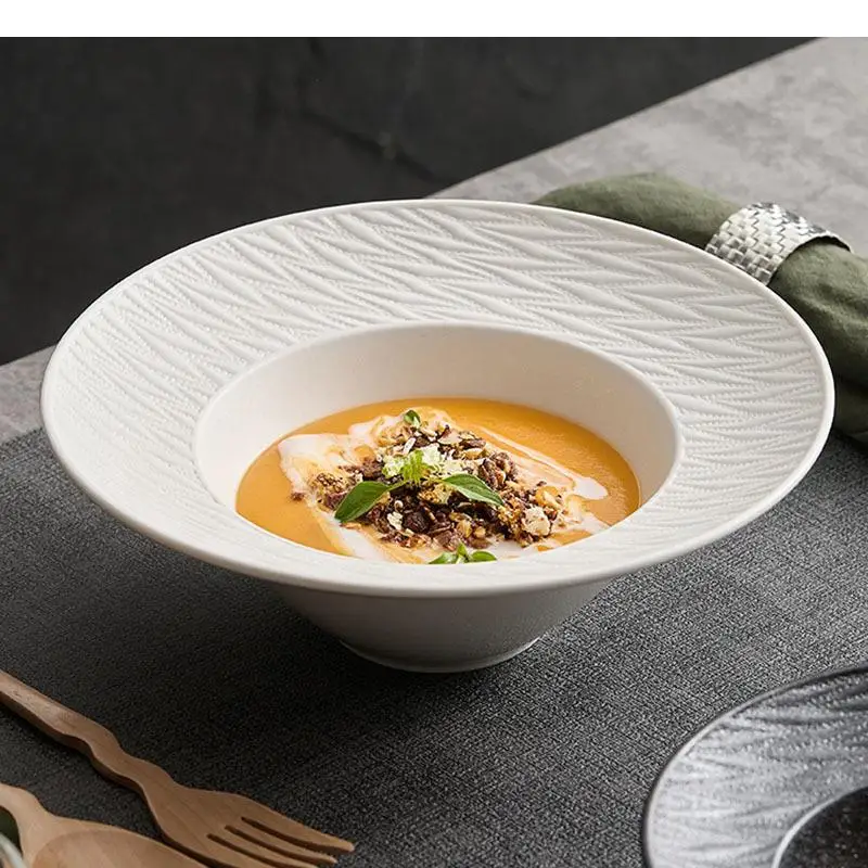 Bol en céramique à Texture givrée, pour Restaurant, soupe épaisse, Dessert, bols à pâtes, salade, aliments moléculaires, vaisselle spécialisée