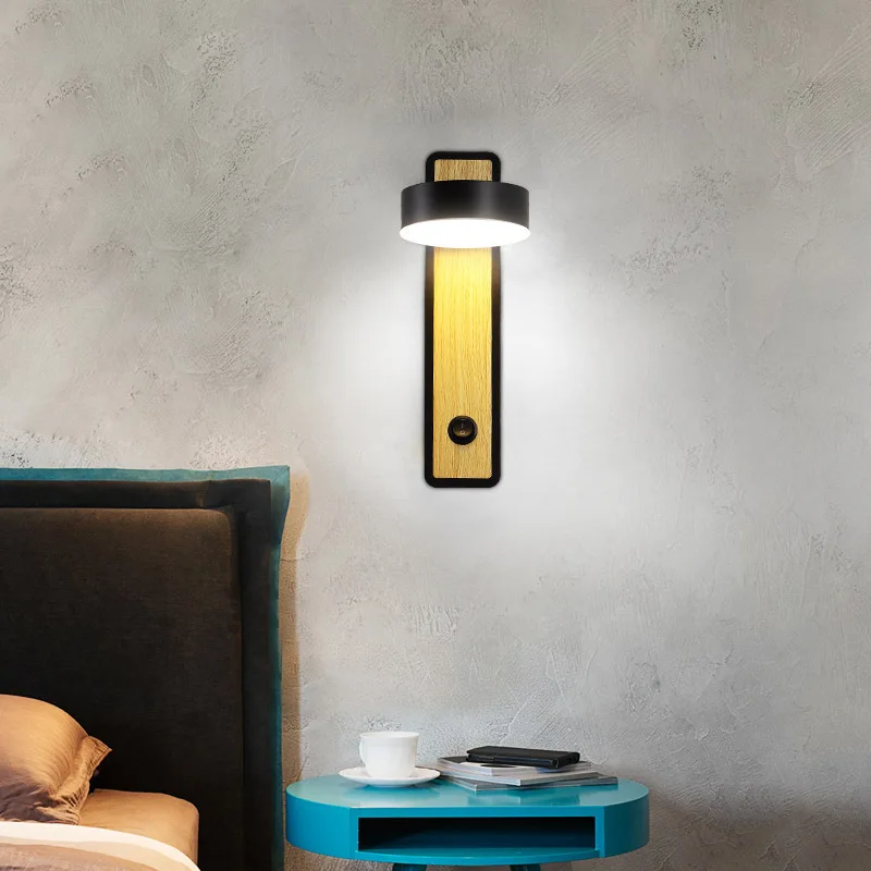 

Revolving Bedside LED Wooden Nordic Modern Minimalist Interior Wall Lamp Living Room Decoration Staircase Lamp Bedroom Hotel Cre