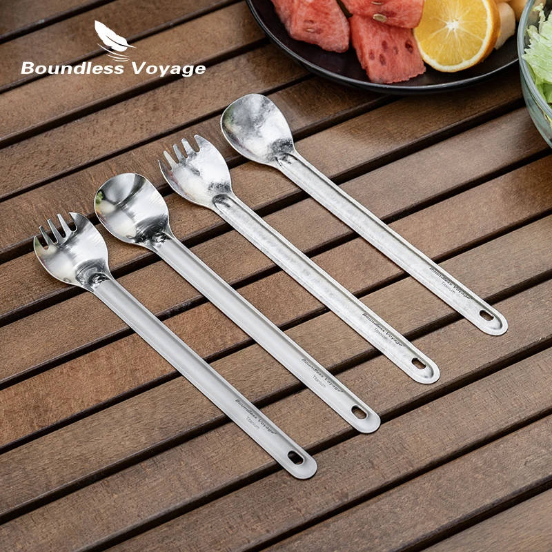 Minicanja de titânio sem limitação, utensílios de mesa polido ultraleve para acampamento com cabo reto ti1031t