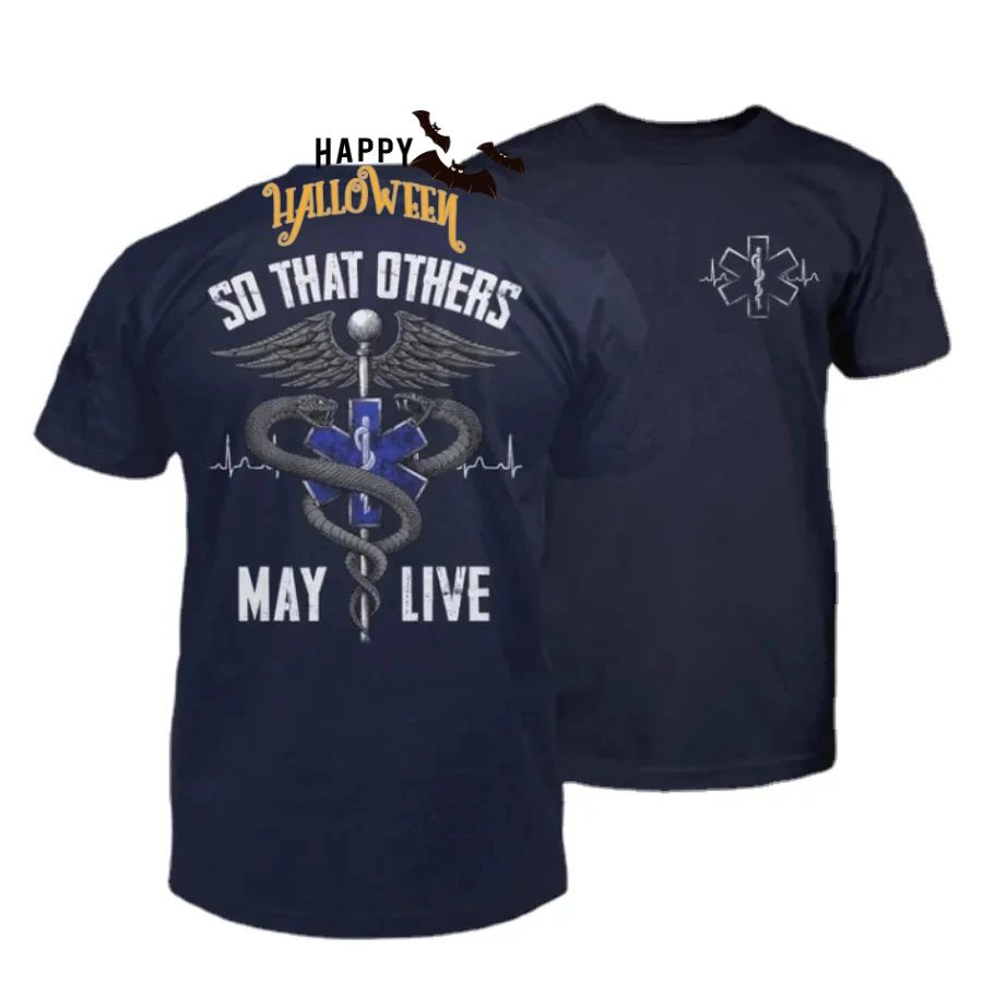 Blue Star of Life with Rod of Asclepius Men's T-Shirt So That Others May Live, Medic Caduceus Symbol Shirt New Sizes S-3XL