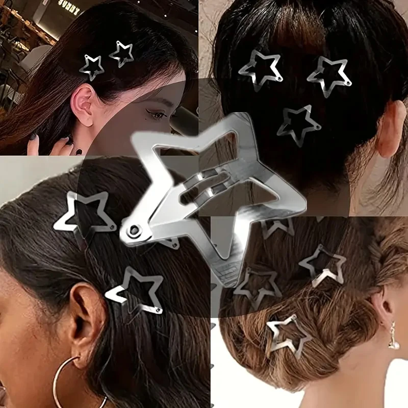 Pinzas para el pelo de Estrella de Plata Y2K de 2 a 50 piezas para niñas, Clip a presión de Metal de estrella de filigrana, horquillas, pasadores, joyería de níquel