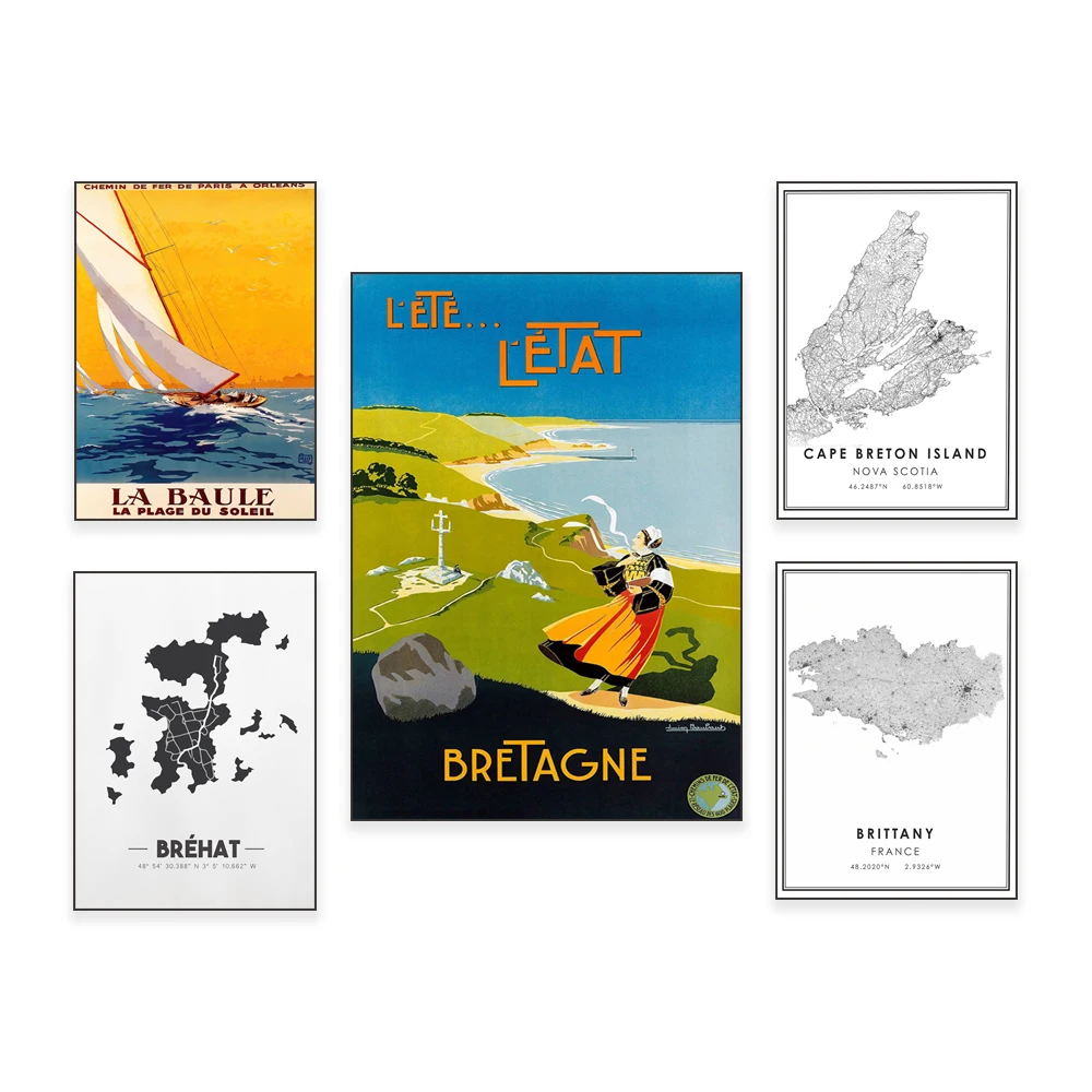 Cape Breton Island, Nova Scotia, Brehat Island, Stadtplan aus Bretagne Frankreich, Bretagne, La Baule La Plage du Soleil Reiseposter