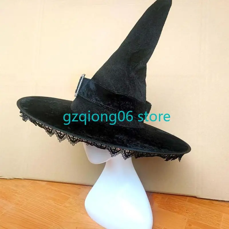 

K3NF бархатные шляпы ведьмы для Хэллоуина, вечерние широкие поля, остроконечная шляпа, аксессуар, тюлевая шляпа ведьмы с