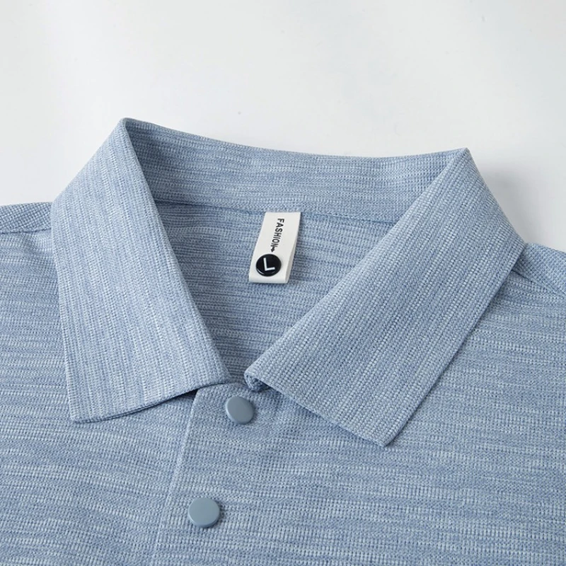 Seamless Color Cotton Polo Shirt Men Flat Knit Business Casual Short Sleeve, Breathable Quick-Dry Tee