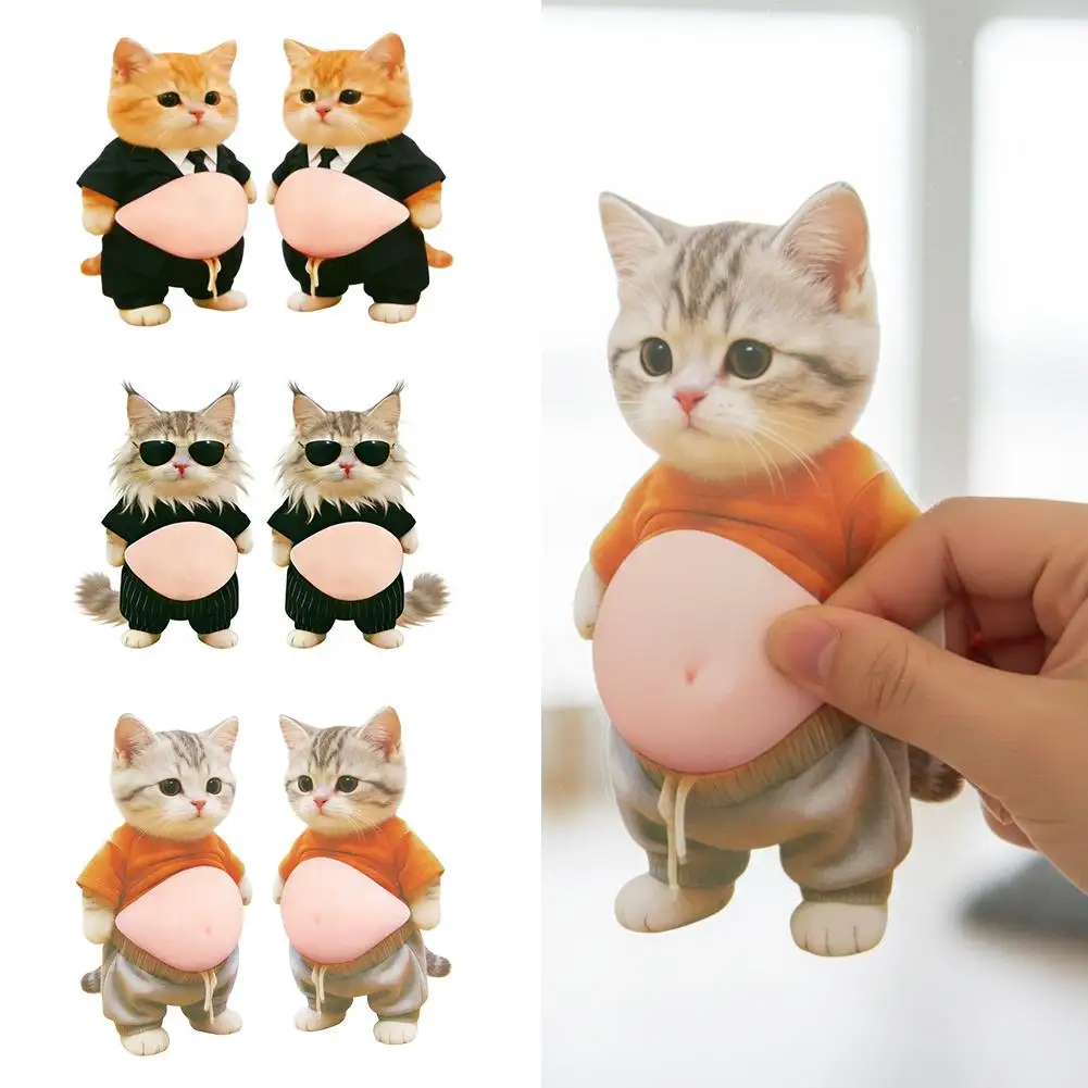 3D Belly Cat Sticker Soft Silicone Car Bumper Sticker/Mobile Phone Decoration Sticker/Door Rear Bumper Sticker Festival Supply