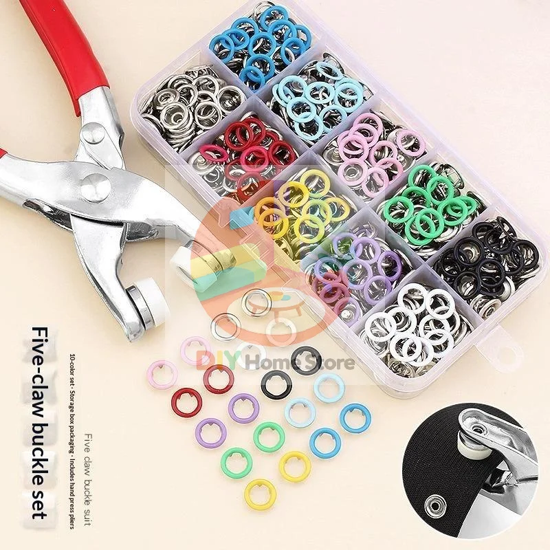 Snap Button Pliers 50 Sets Automatic Grommet Eyelet Fastener Tool Five-Claw for DIY Clothing Leather Craft Sewing Projects
