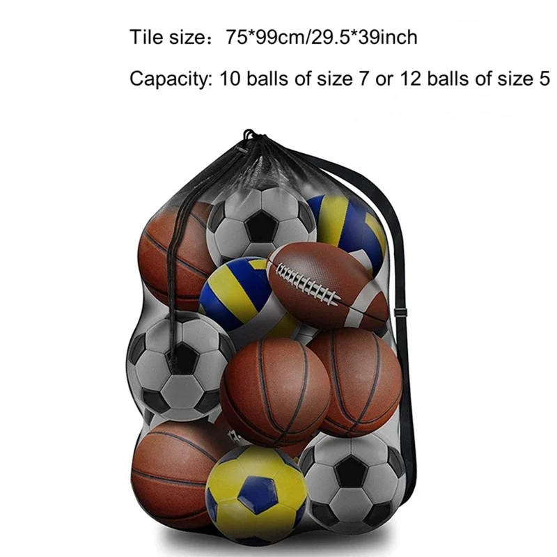 1PC 72 * 100CM Large Capacity Drawstring Drawstring Sports Bag Basketball Storage Mesh Volleyball Mesh Football Bags Accessories