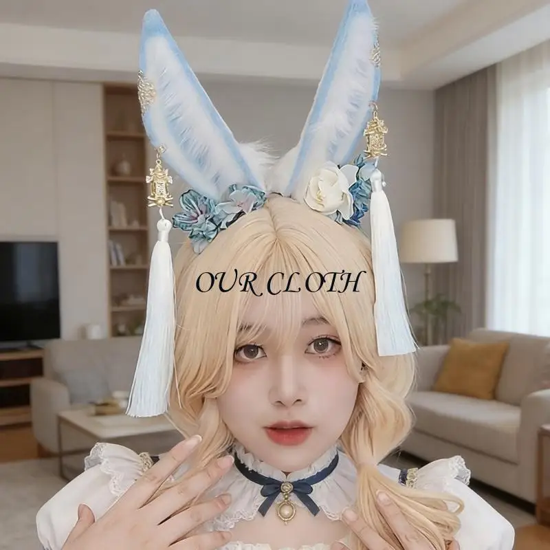 Delicate Handcraft Plush Rabbit Ears Hair Hoop Headdress For Girls And Adults Y1AC