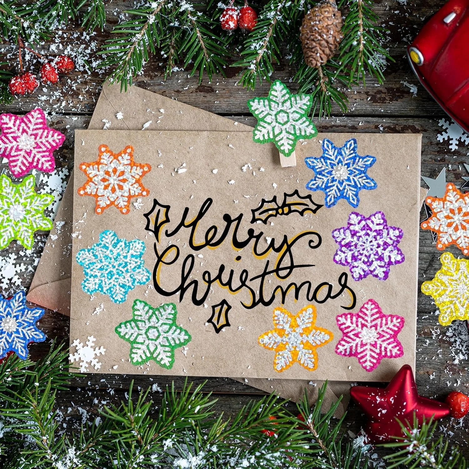 500pcs/roll Glitter Colorful Snow Stickers Party Christmas Gift Wrapping Label Children Scrapbook Stationery Stickers view 5