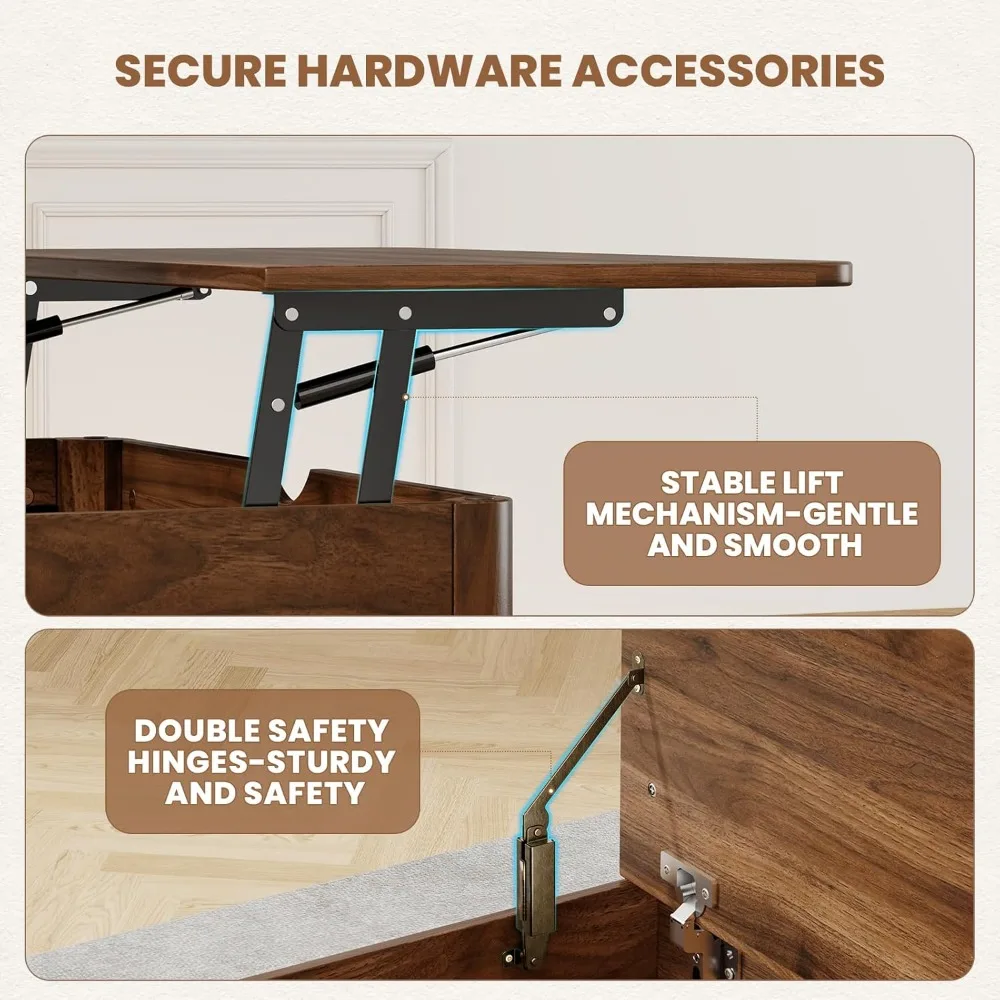 طاولة قهوة قابلة للرفع مع مساحة تخزين، طاولة قهوة مربعة كبيرة مع وسادة سميكة، طاولة مركزية للتجمع العائلي، Woo الحديثة