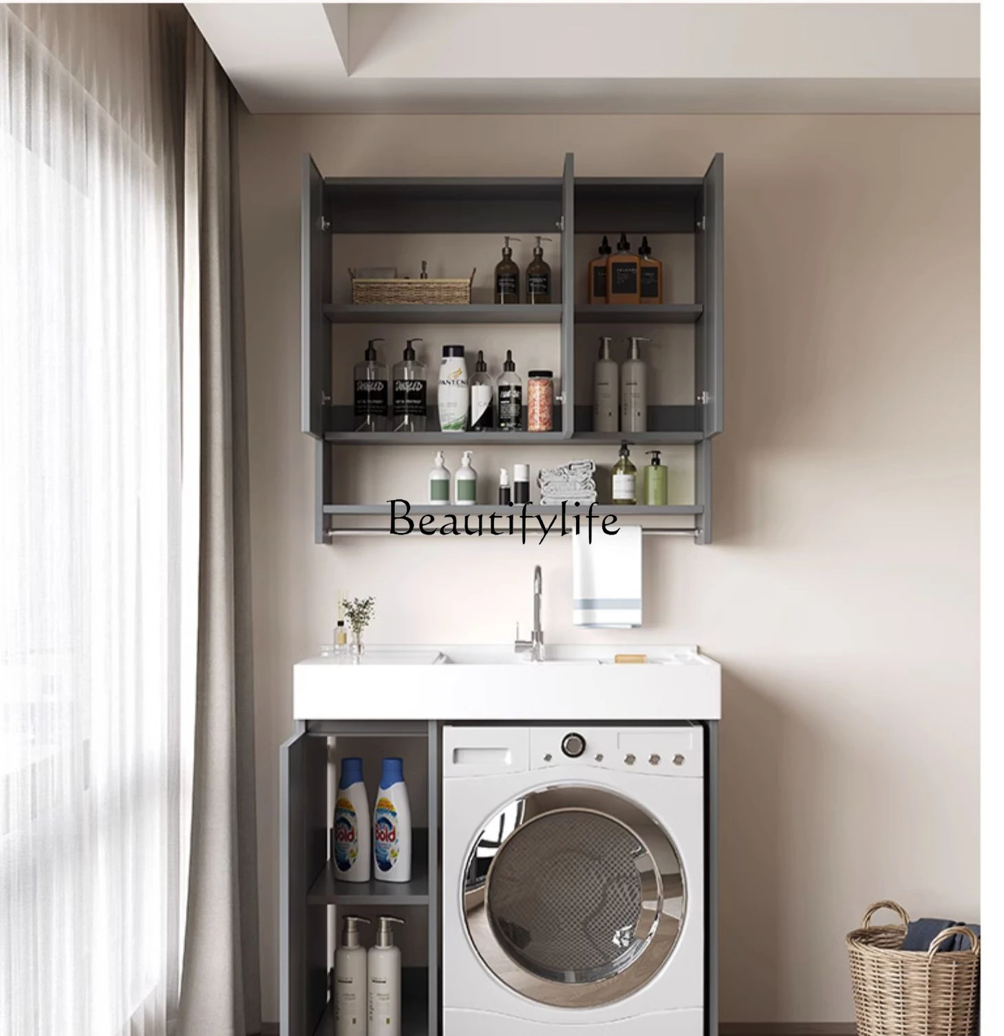 Washing Machine Cabinet Washing Machine All-in-One Cabinet Balcony l Apartment Laundry Table Partner Pool Tank with Washboard