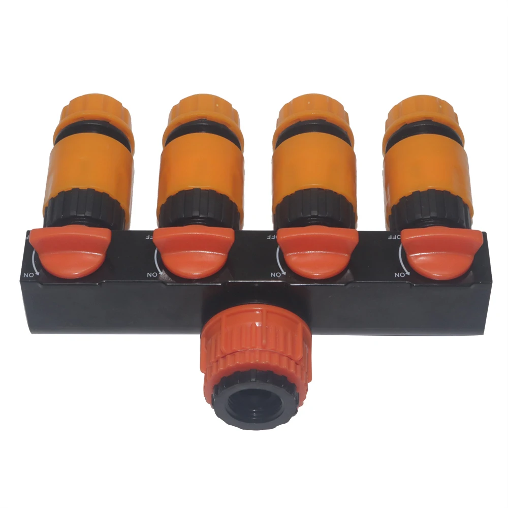 4 Switches Garden Hose Splitter Robust Valve Heavy Duty 4-Way Faucet Diverter Flexible Hose Connection