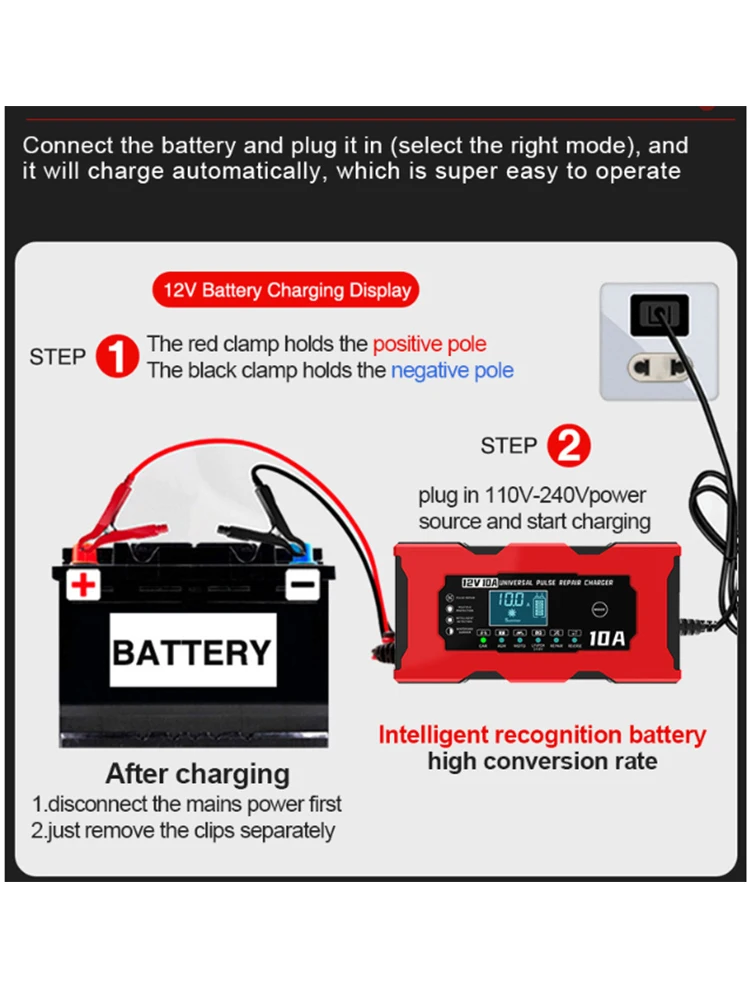 AliExpress WAPUNO 6V 12V 6A Smart Fast Charge Auto Motorcycle Car Battery Charger Cycle GEL Lead-Acid Charger Pulse Repair LCD Display