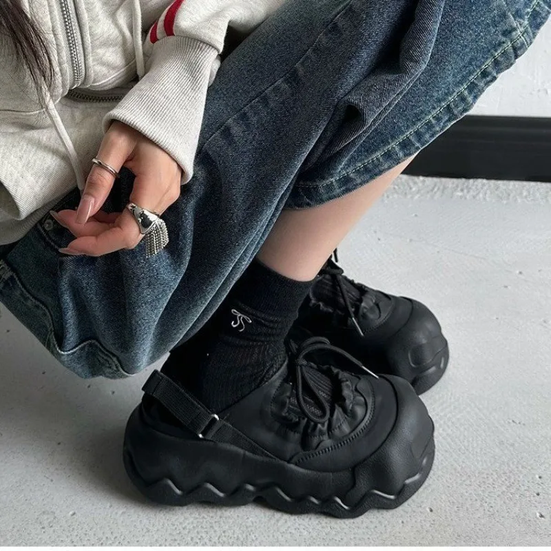 Summer Street Explosion 5CM Mary Jane Sandals Women's Wave Thick Bottom Lace Hollow Big Head Bread Shoes platform shoes luxury - view 4