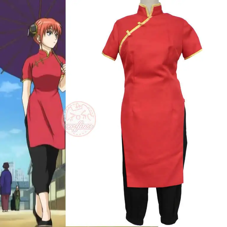 الروح كاجورا تأثيري حلي المرأة انمي ياباني جينتاما كاجورا فستان صيني شعر مستعار تأثيري ملابس الكونغفو شيونغسام وتتسابق