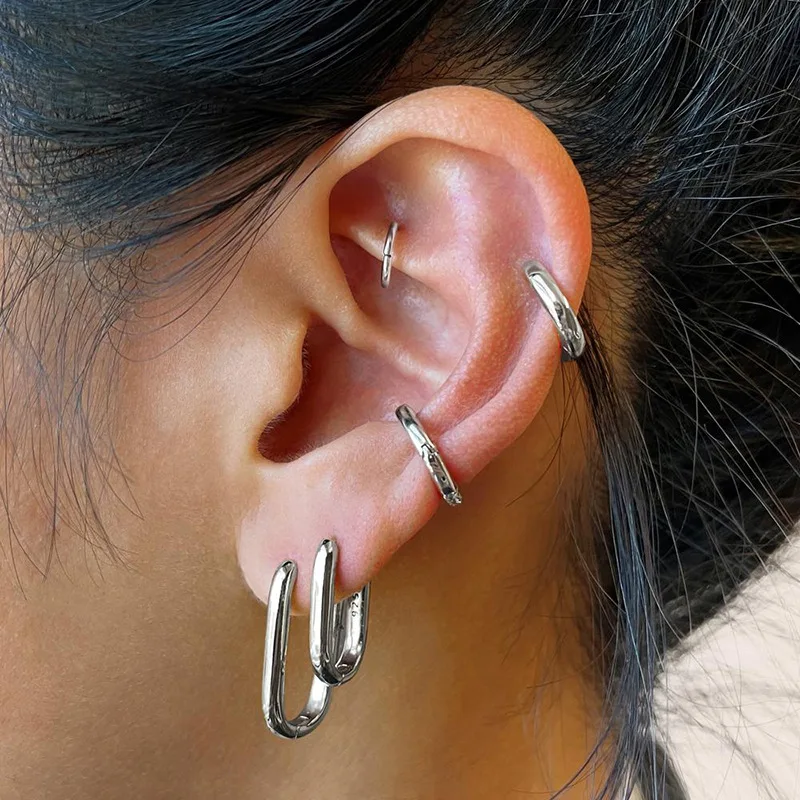 ANENJERY Small O-Shaped Hoop Earrings for Women Fashion Piercing U Shaped Ear Jewelry Wholesale image 3